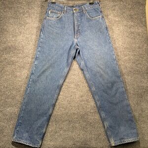 Carhartt Flannel Lined Straight Leg Jeans Mens 34x32 Wash Blue Workwear Denim